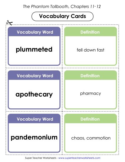 Chapters 11 & 12 - Vocab. Cards for Chapters 11-12 (Printable PDF Worksheet)