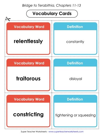 Chapters 11, 12, & 13 - Vocab. Cards for Chapters 11-13 (Printable PDF Worksheet)