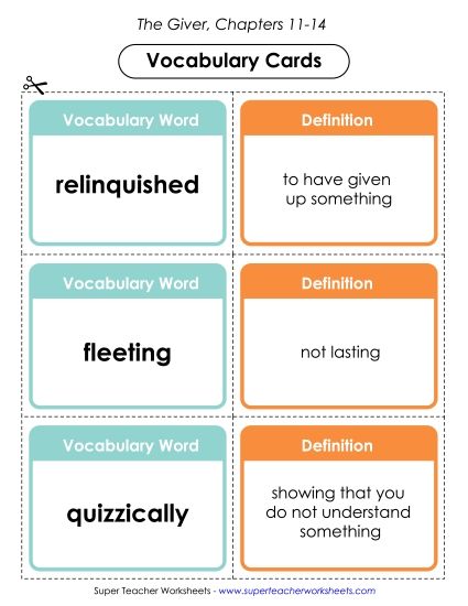 Chapters 11-14 - Vocab. Cards for Chapters 11-14 (Printable PDF Worksheet)
