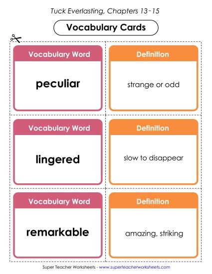 Chapters 13 through 15 - Vocab. Cards for Chapters 13-15 (Printable PDF Worksheet)