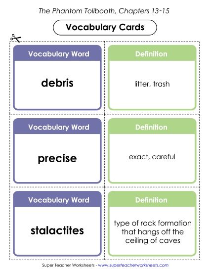 Chapters 13 - 15 - Vocab. Cards for Chapters 13-15 (Printable PDF Worksheet)