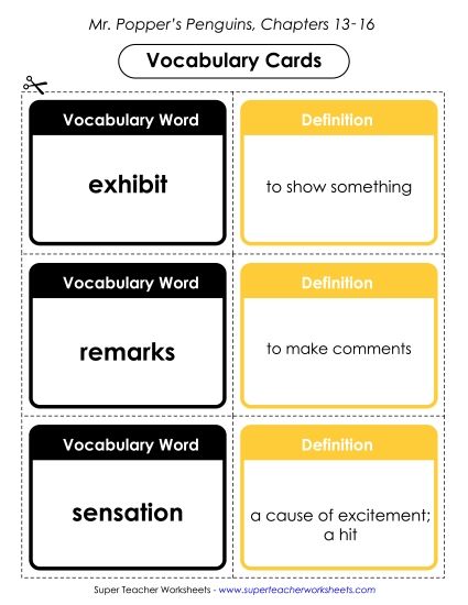 Chapters 13 - 16 - Vocab. Cards for Chapters 13-16 (Printable PDF Worksheet)