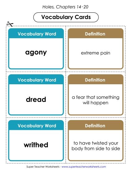 Chapters 14-20 - Vocab. Cards for Chapters 14-20 (Printable PDF Worksheet)