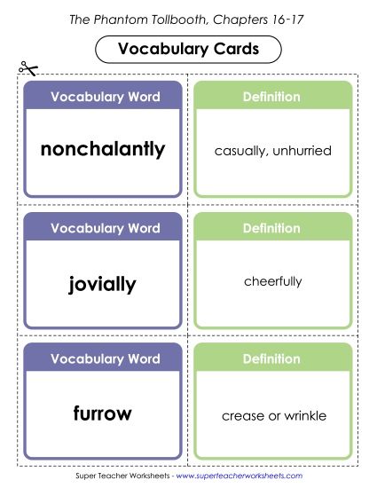 Chapters 16 & 17 - Vocab. Cards for Chapters 16-17 (Printable PDF Worksheet)