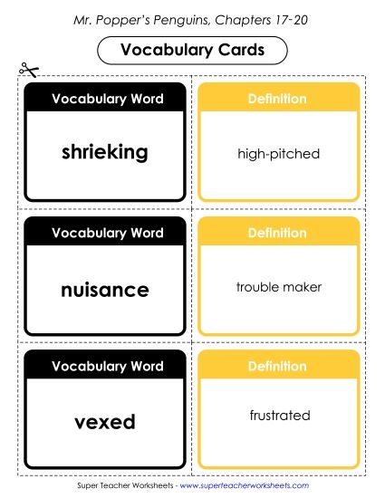 Chapters 17 - 20 - Vocab. Cards for Chapters 17-20 (Printable PDF Worksheet)
