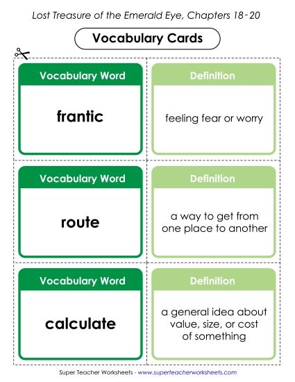 Chapters 18-20 - Vocab. Cards for Chapters 18-20 (Printable PDF Worksheet)