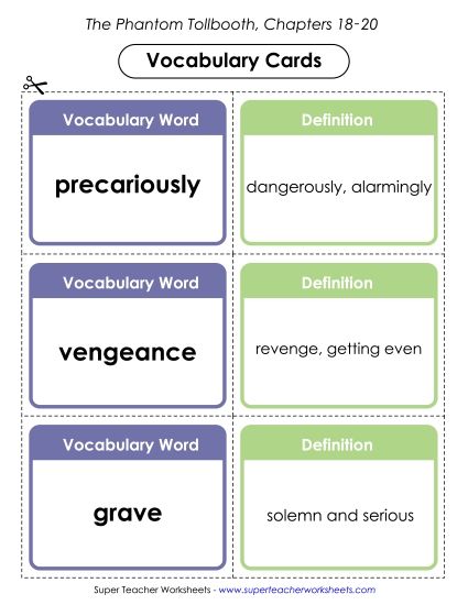 Chapters 18 - 20 - Vocab. Cards for Chapters 18-20 (Printable PDF Worksheet)