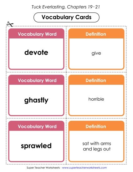 Chapters 19 through 21 - Vocab. Cards for Chapters 19-21 (Printable PDF Worksheet)