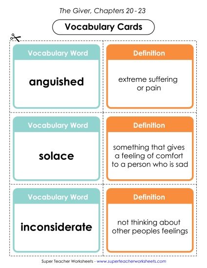 Chapters 20-23 - Vocab. Cards for Chapters 20-23 (Printable PDF Worksheet)