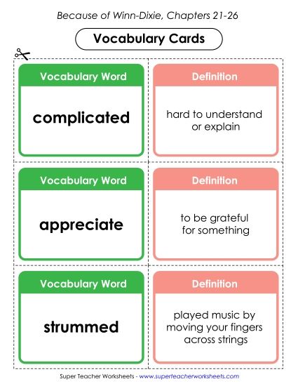 Chapters 21-26 - Vocab. Cards for Chapters 21-26 (Printable PDF Worksheet)