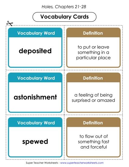 Chapters 21-28 - Vocab. Cards for Chapters 21-28 (Printable PDF Worksheet)