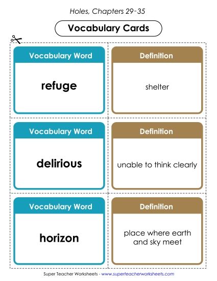 Chapters 29-35 - Vocab. Cards for Chapters 29-35 (Printable PDF Worksheet)