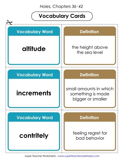 Chapters 36-42 - Vocab. Cards for Chapters 36-42 (Printable PDF Worksheet)