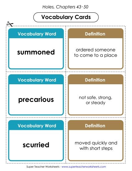 Chapters 43-50 - Vocab. Cards for Chapters 43-50 (Printable PDF Worksheet)