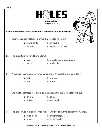 Chapters 1-6 - Vocab for Chapters 1-6 (Printable PDF Worksheet)