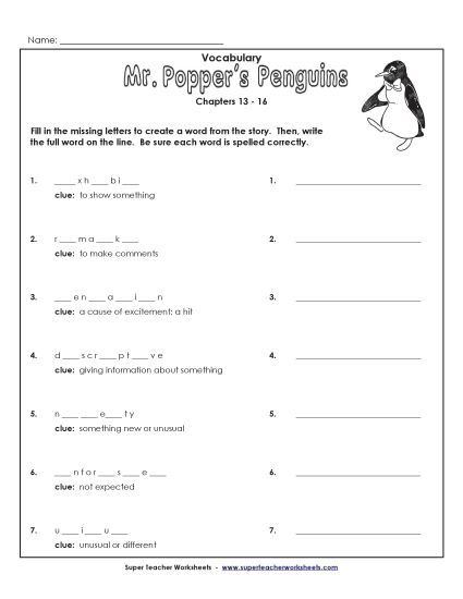 Chapters 13 - 16 - Vocab for Chapters 13-16 (Printable PDF Worksheet)