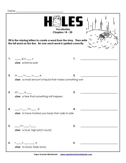 Chapters 14-20 - Vocab for Chapters 14-20 (Printable PDF Worksheet)