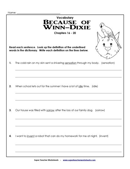 Chapters 16-20 - Vocab. for Chapters 16-20 (Printable PDF Worksheet)