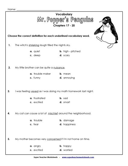 Chapters 17 - 20 - Vocab for Chapters 17-20 (Printable PDF Worksheet)