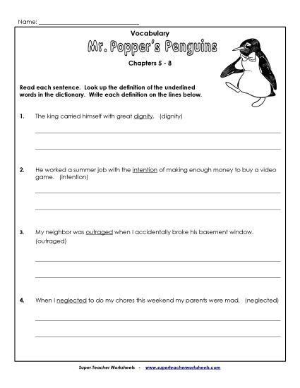 Chapters 5 - 8 - Vocab for Chapters 5-8 (Printable PDF Worksheet)