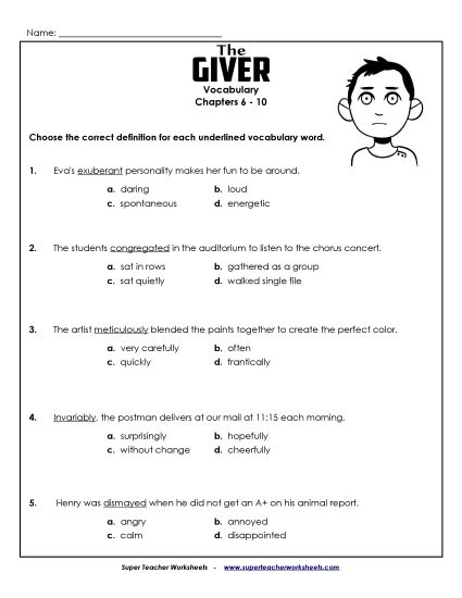 Chapters 6-10 - Vocab for Chapters 6-10 (Printable PDF Worksheet)