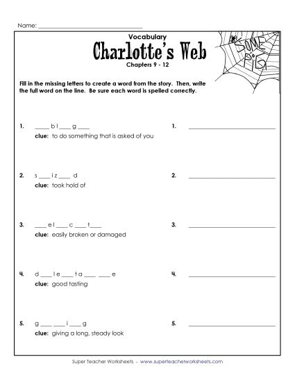 Chapters 9 - 12 - Vocab for Chapters 9-12 (Printable PDF Worksheet)