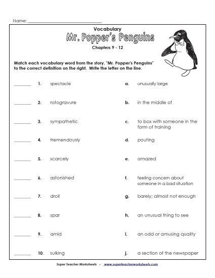 Chapters 9 - 12 - Vocab for Chapters 9-12 (Printable PDF Worksheet)