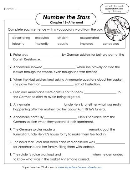 Chapter 15–Afterword - Vocabulary Activity Complete the Sentence: Chapter 15–Afterword (Printable PDF Worksheet)