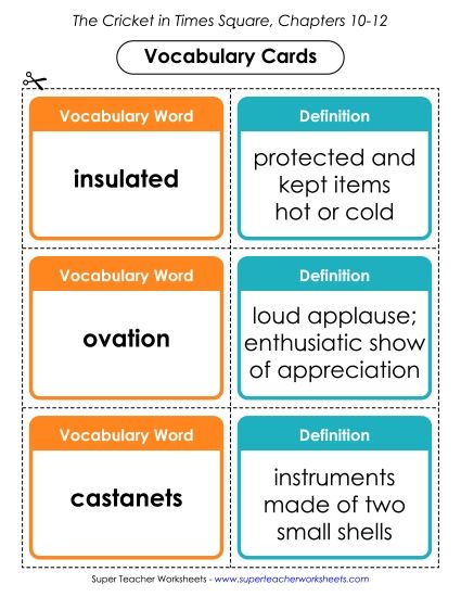 Chapters 10 - 12 - Vocabulary Cards: Chapters 10 - 12 (Printable PDF Worksheet)