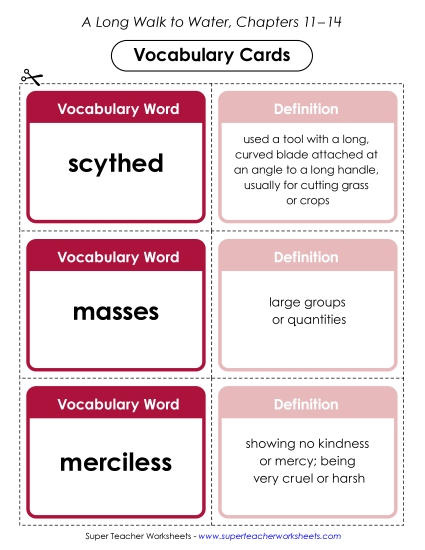 Chapters 11–14 - Vocabulary Cards (Chapters 11–14) (Printable PDF Worksheet)