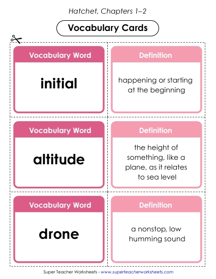 Chapters 1–2 - Vocabulary Cards: Chapters 1–2 (Printable PDF Worksheet)