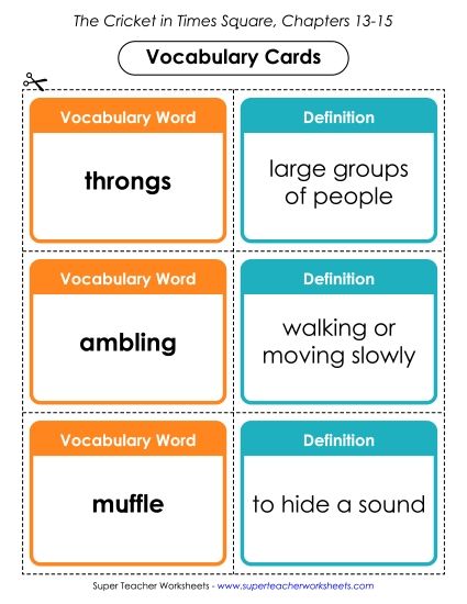 Chapters 13 - 15 - Vocabulary Cards: Chapters 13 - 15 (Printable PDF Worksheet)