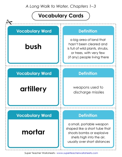 Chapters 1–3 - Vocabulary Cards (Chapters 1–3) (Printable PDF Worksheet)