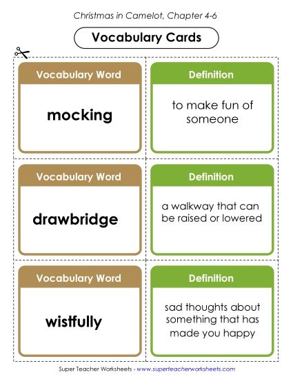Chapters 4-6 - Vocabulary Cards: Chapters 4-6 (Printable PDF Worksheet)