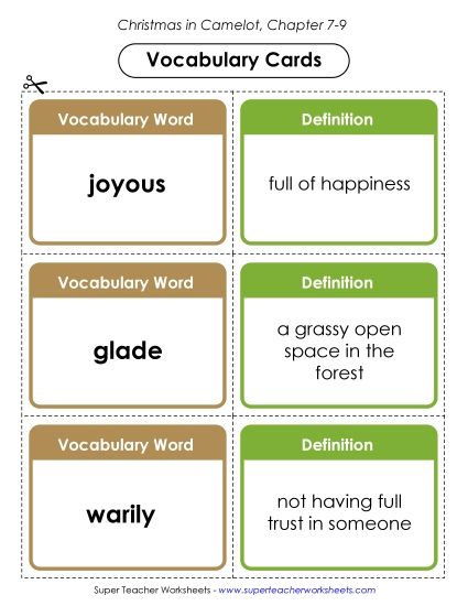 Chapters 7-9 - Vocabulary Cards: Chapters 7-9 (Printable PDF Worksheet)