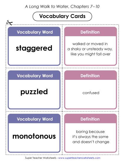 Chapters 7–10 - Vocabulary Cards (Chapters 7–10) (Printable PDF Worksheet)