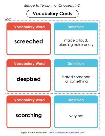 Chapters 1-2 - Vocabulary Cards for Chapters 1-2 (Printable PDF Worksheet)
