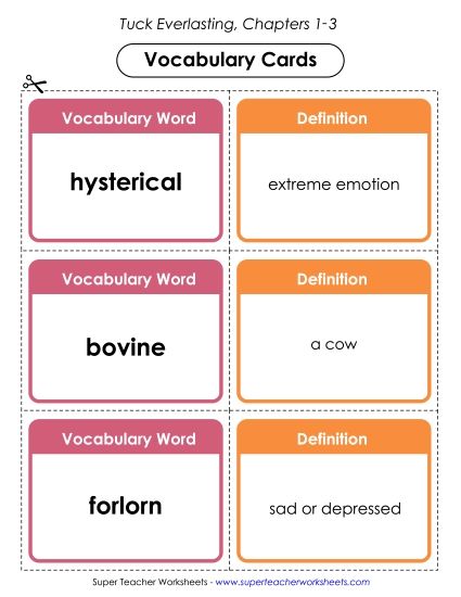 Chapters 1 through 3 - Vocabulary Cards for Chapters 1-3 (Printable PDF Worksheet)