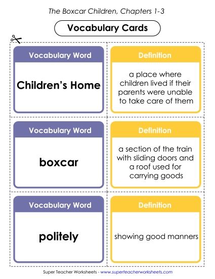 Chapters 1-3 - Vocabulary Cards for Chapters 1-3 (Printable PDF Worksheet)