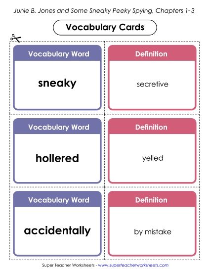 Chapters 1-3 - Vocabulary Cards for Chapters 1-3 (Printable PDF Worksheet)