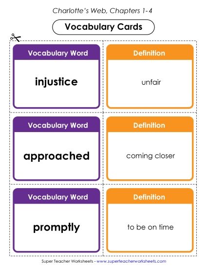 Chapters 1 - 4 - Vocabulary Cards for Chapters 1-4 (Printable PDF Worksheet)