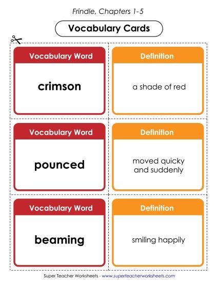 Chapters 1- 5 - Vocabulary Cards for Chapters 1-5 (Printable PDF Worksheet)