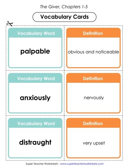 Chapters 1-5 - Vocabulary Cards for Chapters 1-5 (Printable PDF Worksheet)