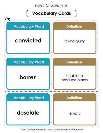 Chapters 1-6 - Vocabulary Cards for Chapters 1-6 (Printable PDF Worksheet)