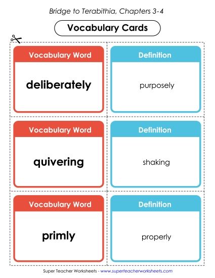 Chapters 3-4 - Vocabulary Cards for Chapters 3-4 (Printable PDF Worksheet)
