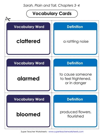 Chapters 3-4 - Vocabulary Cards for Chapters 3-4 (Printable PDF Worksheet)