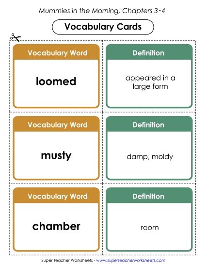 Chapters 3-4 - Vocabulary Cards for Chapters 3-4 (Printable PDF Worksheet)