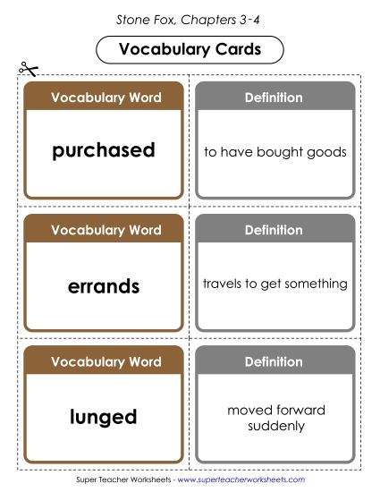 Chapters 3 & 4 - Vocabulary Cards for Chapters 3-4 (Printable PDF Worksheet)