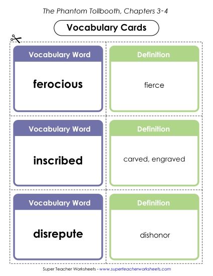 Chapters 3 & 4 - Vocabulary Cards for Chapters 3-4 (Printable PDF Worksheet)