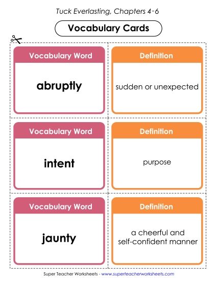 Chapters 4 through 6 - Vocabulary Cards for Chapters 4-6 (Printable PDF Worksheet)